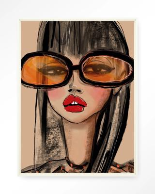 Urban Cotton Wandkleed 'Sunny Orange' 80 x 110cm in Floating Frame - off white