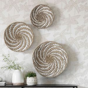 MUST Living Wanddecoratie 'Whirl' Zeegras, Set van 3 stuks, kleur Naturel / Wit