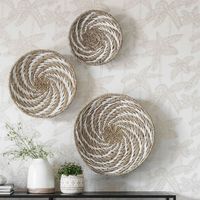 MUST Living Wanddecoratie 'Whirl' Zeegras, Set van 3 stuks, kleur Naturel / Wit