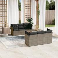 7-delige Loungeset met kussens poly rattan grijs