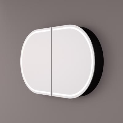 Spiegelkast Hipp Design SPK 91000 Ovaal 120x70 cm 1 deur Met Frame Mat Zwart Met Verlichting Incl. Spiegelverwarming en Stopcontact
