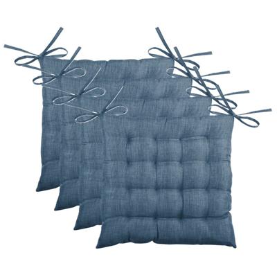 Stof Textile stoelkussen BEA - 4x - blauw - 40 x 40 x 4 cm - touwtjes sluiting - binnen/buiten