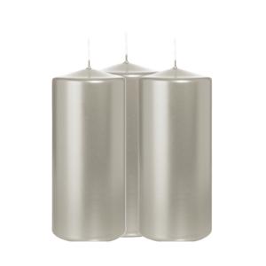 Cilinderkaars/stompkaars - 3x - metallic zilver - 15 x 7 cm - 63 branduren