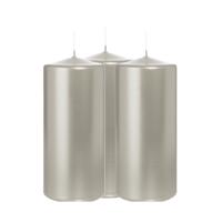 Cilinderkaars/stompkaars - 3x - metallic zilver - 15 x 7 cm - 63 branduren