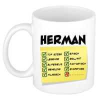 Naam mok Herman - wit - top gozer - keramiek - 300 ml - cadeau collega beker - thumbnail