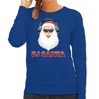 Foute kersttrui blauw DJ santa met koptelefoon voor dames - thumbnail