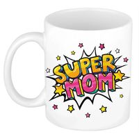 Super mom bedank mok / cadeaubeker wit met sterren 300 ml - feest mokken - thumbnail