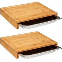 2x Stuks snijplank rechthoek met opvangbak 35 x 28 cm van bamboe hout