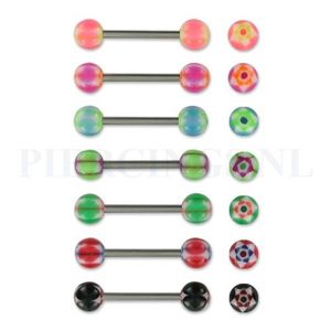 Tongpiercing met ster blauw-groen