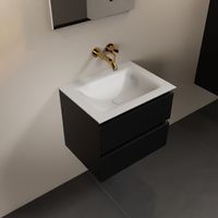 MONDIAZ AIVY 60cm badmeubel Urban, wastafel Talc solid surface midden zonder kraangat met spiegel (AI-351111TALC-NO - AI-M60URMI - AI-S60X70) - thumbnail