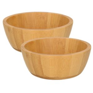 Set van 2x stuks slakommetje / salade schaal bamboe naturel 15 cm