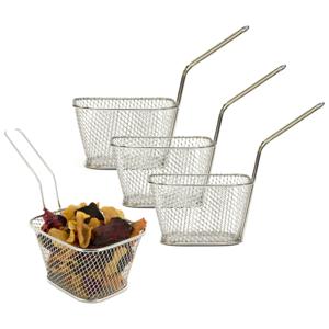 Frietmandje/patatjes serveermandje - 4x - zilver - metaal - 18 x 13 x 10 cm - draadmandje