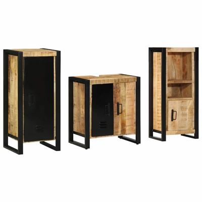 Badkamermeubelset met plank 3 pcs Bruin Massief Mango Hout