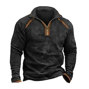 Voor heren Sweatshirt Polar fleece Sweatshirt met kwartrits Zwart Halve rits Effen Lapwerk Sport Outdoor Dagelijks Feestdagen Streetwear Casual Dun fleece Herfst winter Kleding Hoodies Sweatshirts miniinthebox