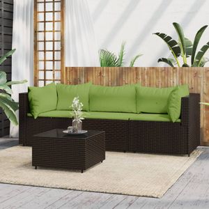 4-delige Loungeset met kussens poly rattan bruin