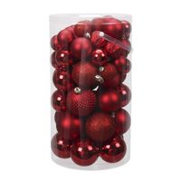 Tube 60x rode kunststof kerstballen 4 -7 cm glans/mat/bewerkt - thumbnail