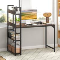 Computerbureau met Stekkerdoos 120 cm Bureau met Boekenkast Stopcontacten en Metalen Frame Werktafel voor Thuiskantoor