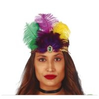 Charleston luxe hoofdband - met veren en steentje - multi kleuren - dames - jaren 20 thema