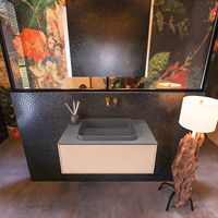 Badkamermeubelset Mondiaz Erin 80 cm met 1 Lade met RIDGE Wastafel Midden Dark grey Zonder Kraangaten Greeploos Mat Rosee