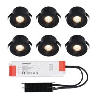Set van 6 Cadiz LED Mini Inbouwspots met Trafo - 12 Volt 3 Watt 200 lumen - Plat 26mm - 2700K - IP44 waterdicht - Niet Dimbaar - Zwart
