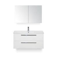 Seville Badmeubelset 100 cm - Wit Hoogglans - Keramische Wastafel Wit Enjoy - met Spiegelkast