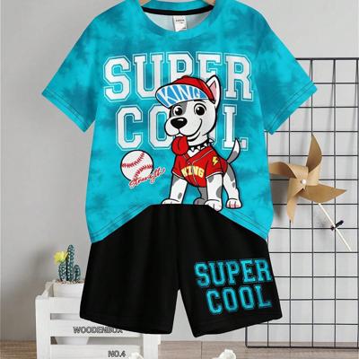 Boys' Cartoon Bear Print Short Sleeve Shirt and Shorts Set Blue / 7Y