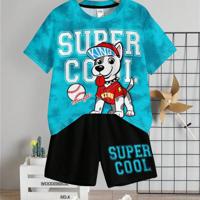 Boys' Cartoon Bear Print Short Sleeve Shirt and Shorts Set Blue / 7Y