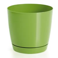 Plantenpot/bloempot met opvangschaal - kunststof - lime groen - D18 x H17 cm - binnen/buiten