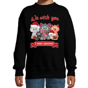 Kersttrui/sweater voor jongens/meisjes - we wish you - zwart - Kerst poesjes