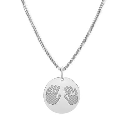 Gepersonaliseerde hand- en/of voetafdrukken ketting - Stainless steel - Zilver - Rond 18 mm - Handafdrukken