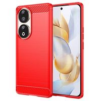 Honor 90 Geborsteld TPU Hoesje - Koolstofvezel - Rood