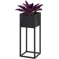 Plantenpot - zwart - op metalen standaard - 60 cm hoogte