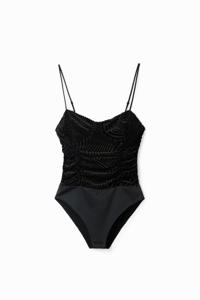 Fluwelen body met schouderbandjes en devoré-effect - BLACK - XL