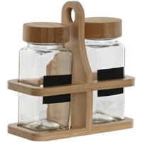 Item Int. Kruidenrek - 2x glazen potjes - 120 ml - bamboe houder - 13 x 6 x 13 cm