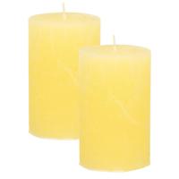 Atmosphera Stompkaars - 2x - geel - 5 x 8 cm - klein rustiek model - cilinderkaars - kaars