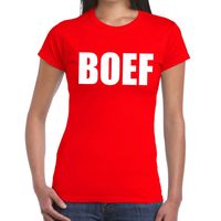 Boef tekst t-shirt rood dames - thumbnail