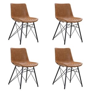 Bronx71 Industriële eetkamerstoel Lauren cognac PU leer - Eetkamerstoelen set van 4.