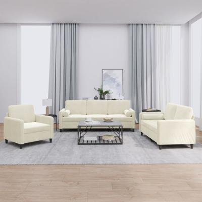 3-delige Loungeset met kussens fluweel crèmekleurig