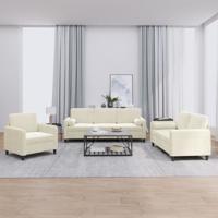 3-delige Loungeset met kussens fluweel crèmekleurig