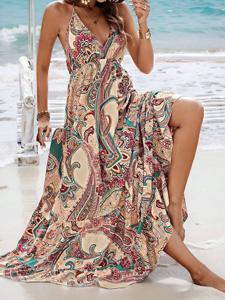 Spaghetti Loose Vacation Nationality/Ethnic Dress With No