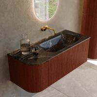 Badmeubel Mondiaz Kurve-Dlux | 115 cm cm | Meubelkleur Ruby | Wastafelkleur Lava | Solid surface | Wasbak rechter zijde spoelbak | Zonder kraangat(en)
