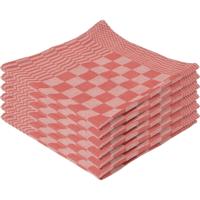 Theedoeken set - 18x stuks - rood met blokmotief - 65 x 65 cm - Huishoudtextiel