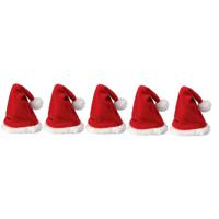 Mini kerstmuts - 5x - rood - 12 x 20 cm - polyester - voor knuffels/poppen