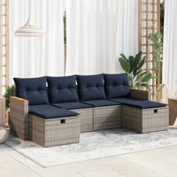 6-delige Loungeset met kussens poly rattan grijs