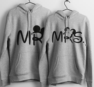 Grijze couple hoodies met Mr. en Mrs.