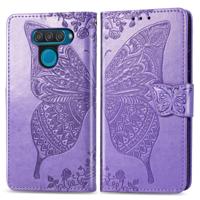 Butterfly Love bloemen reliëf horizontale Flip lederen case voor LG q60 met houder & kaartsleuven & portemonnee & Lanyard (licht paars)