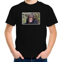 Dieren t-shirt met Chimpansee apen foto zwart voor kinderen - thumbnail