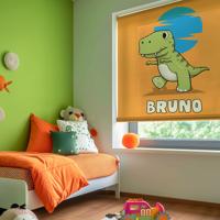Gepersonaliseerde babykamer rolgordijn met groene t-rex