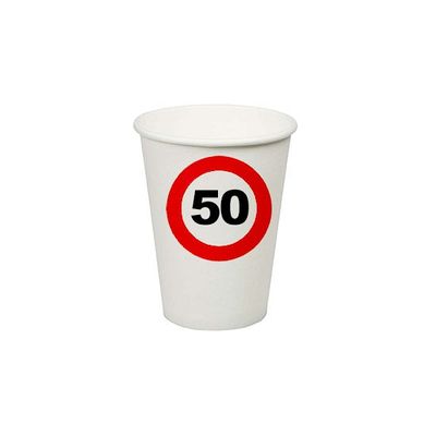 24x stuks verjaardag feest bekertjes 50 jaar stopbord thema