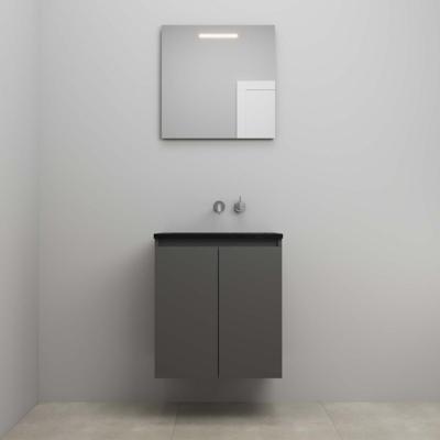 On-Line Badkamermeubelset - 60 cm - Voorgemonteerd - Greeploze Ladestructuur - Acryl Wastafel - zonder Kraangat - Spiegel met LED-Verlichting - Mat Antraciet